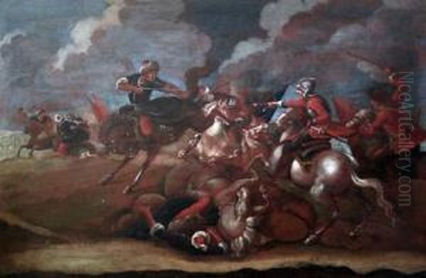 A Cavalry Skirmish Oil Painting by Joseph Parrocel