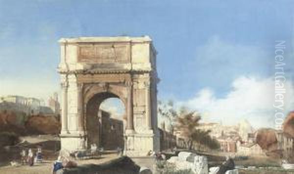 The Arch Of Titus, Via Sacra, Rome Oil Painting by William Parrott