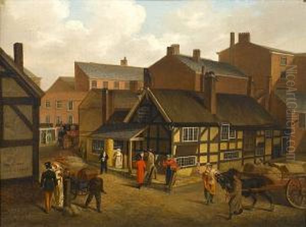 A Street Scene, Probably Manchester Oil Painting by Joseph Parry