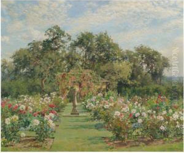 A Sundial In A Rose Garden Oil Painting by Alfred Parsons