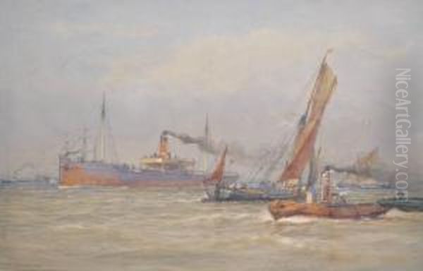 Busy Shipping Scene Oil Painting by Arthur Wilde Parsons