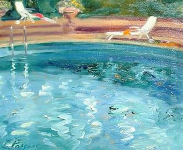 Swimming Pool Oil Painting by Elizabeth Parsons