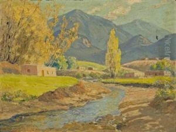 New Mexico Adobes Oil Painting by Sheldon Parsons