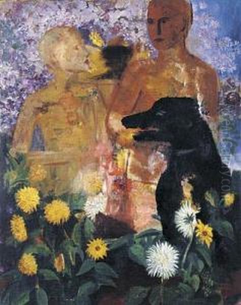 Paar Mit Hund Oil Painting by Alfred Partikel