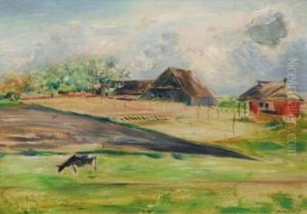 Landschaft Mit Bauernhausern Oil Painting by Alfred Partikel