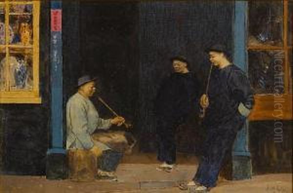 Scenes From Chinatown, San Francisco Oil Painting by John Herbert Evelyn Partington