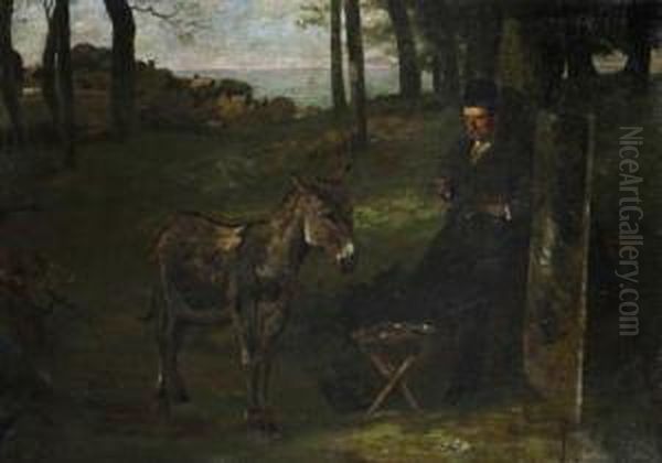 The Artist And His Critic, Possibly Paintedisle Of Man Oil Painting by John Herbert Evelyn Partington