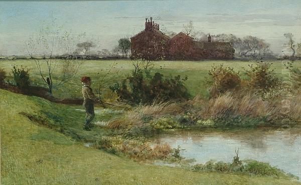 Boy Fishing In A Landscape Oil Painting by John Herbert Evelyn Partington