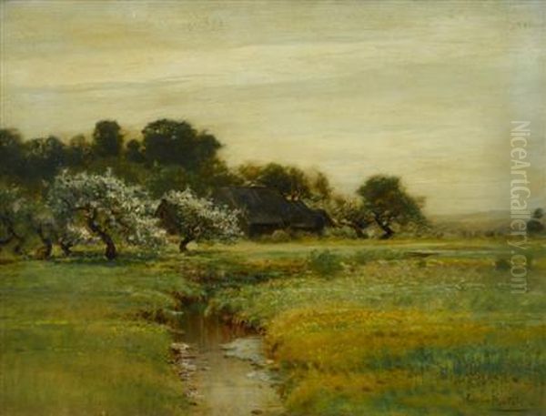 Cherry Blossom By A River Oil Painting by Arthur Parton