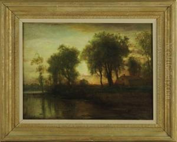 Sunset River Landscape With House Oil Painting by Arthur Parton