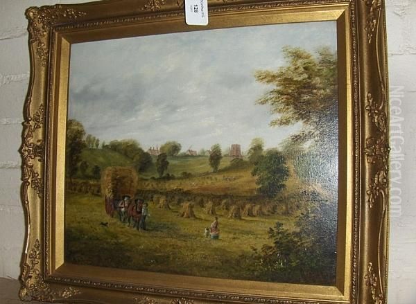 Figures With Horse And Wagon Bringing In Theharvest, Signed Oil Painting by Edward Partridge