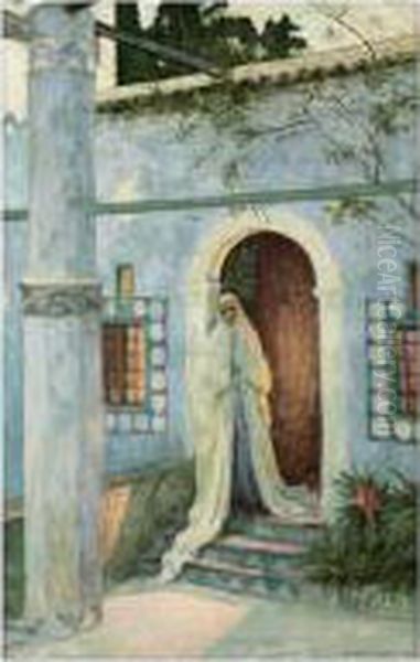 Jeune Femme Sur Une Terrasse Oil Painting by Eugene Louis Parturier