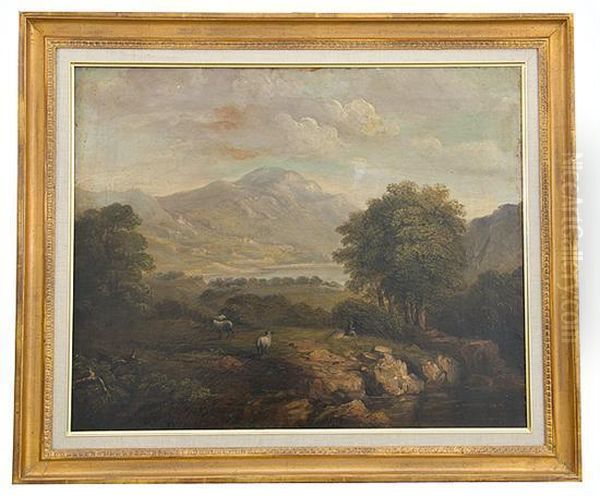 Coastal Mountain Scene With Shepherd And Flock Oil Painting by A Partzer