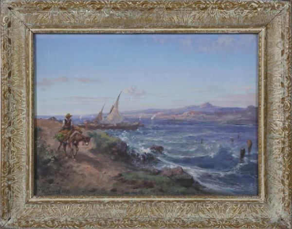 Peasant Riding A Mule Along A North African Coast Oil Painting by Paul Pascal