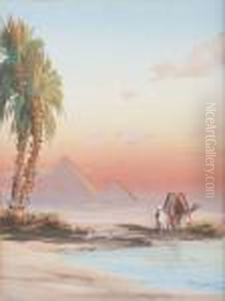 L'oasis Pres Des Pyramides En Egypte. Oil Painting by Paul Pascal