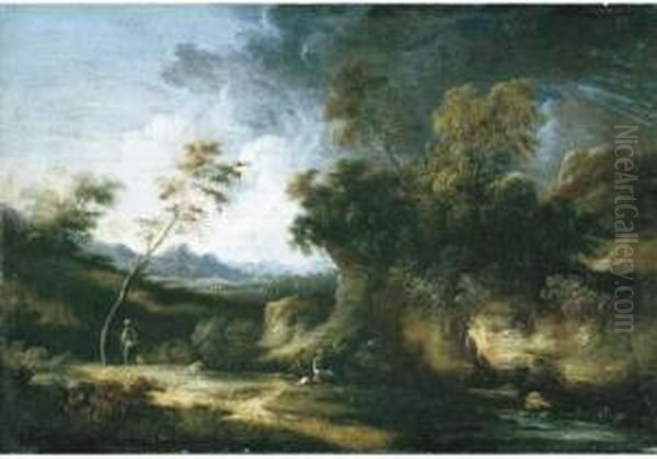 Paesaggio Roccioso Con Contadini In Sosta Oil Painting by Stefano Pasero