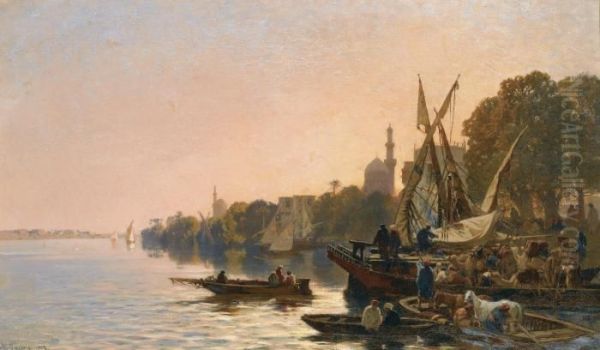 A Ferry On The Nile Oil Painting by Alberto Pasini