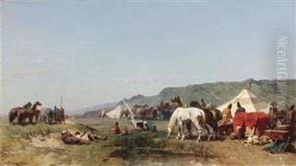 An Arab Military Camp Oil Painting by Alberto Pasini