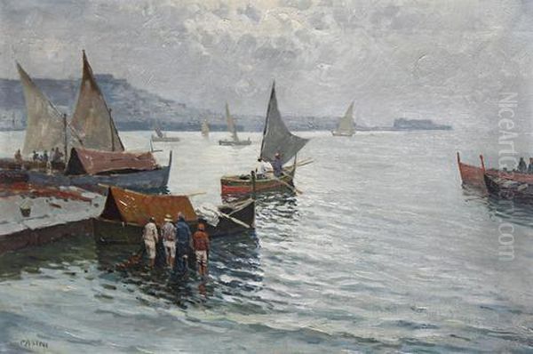 Fishermen In The Bay Of Naples Oil Painting by Lazzaro Pasini