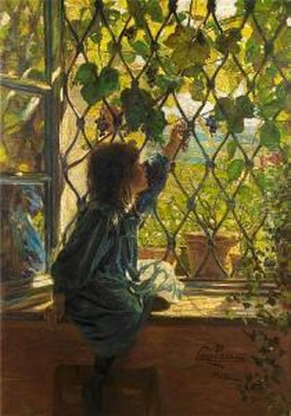 Picking Grapes Oil Painting by Lazzaro Pasini