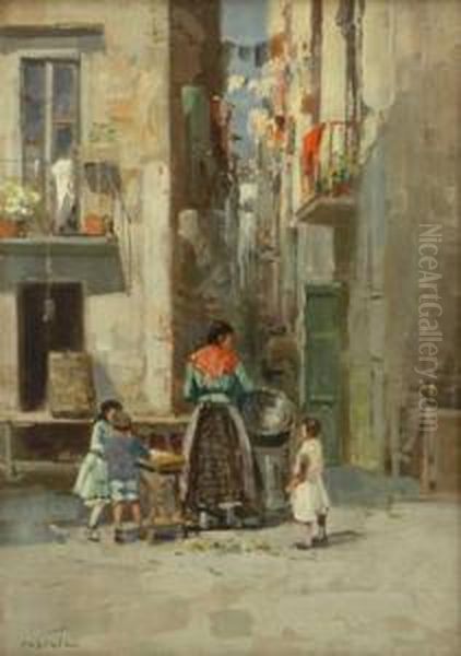 Washing Day Oil Painting by Lazzaro Pasini