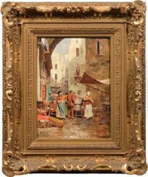 Strasenszene Mit Marktstanden In Einer Gasse Oil Painting by R. Pasini