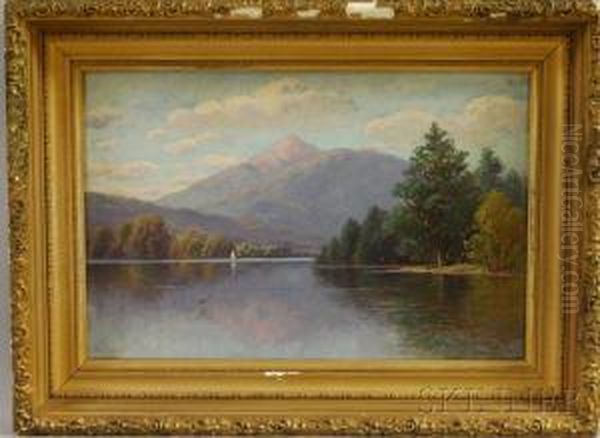 Mountain View Across A Lake, Possibly Mount Chocorua Oil Painting by William Frederick Paskell