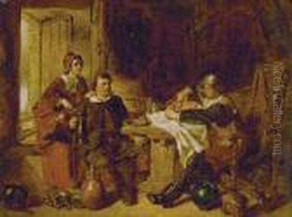 Figures In A Tavern Oil Painting by Daniel I Pasmore