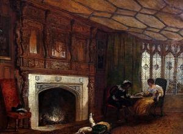 An Elegant Interior With Couple Playing Chess Oil Painting by Daniel Ii Pasmore