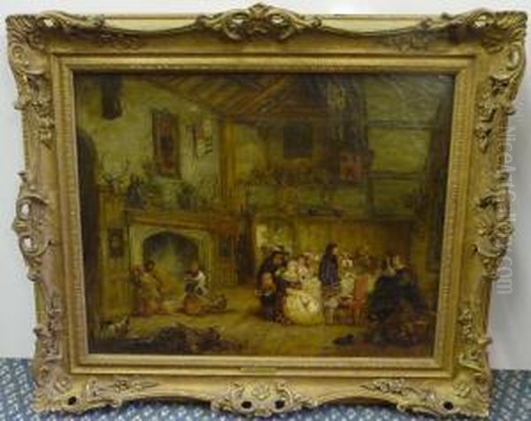 Medieval Banqueting Scene, A Jester And Other Figures Beside A Fireplace Oil Painting by John F. Pasmore