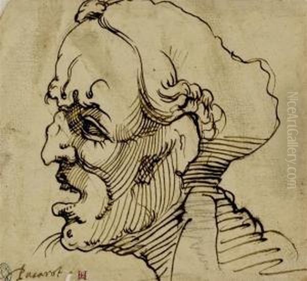 Male Head Study In Profile To The Right Oil Painting by Bartolomeo Passarotti