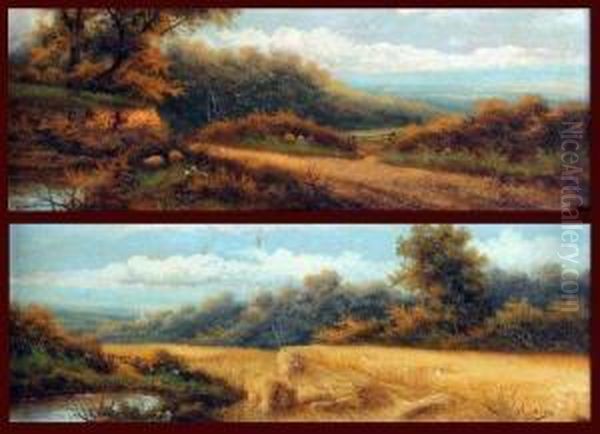 Harvest Field And Country Landscape Oil Painting by Charles Henry Passey