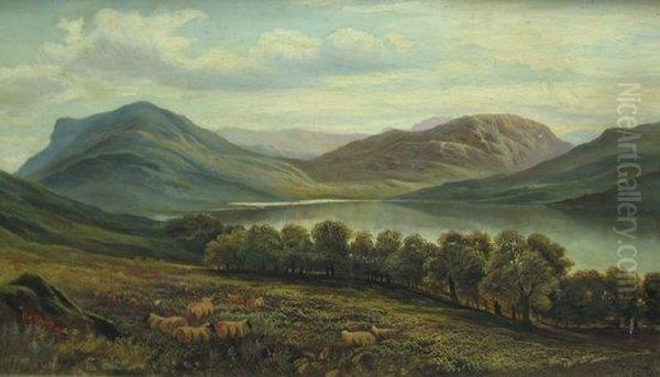 Sheep By A Highland Loch Oil Painting by Charles Henry Passey