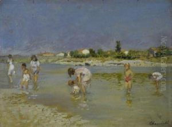 Il Bagno In Arno (fronte); Paesaggio (retro) by Carlo Passigli