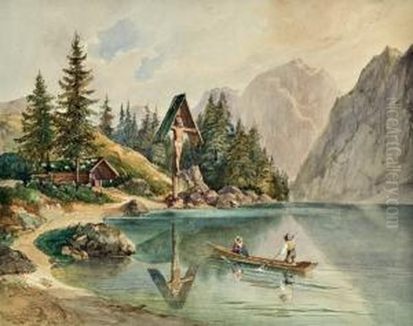 Alpenlandschaft Mit Gebirgssee Oil Painting by Johann Nepomuk Passini