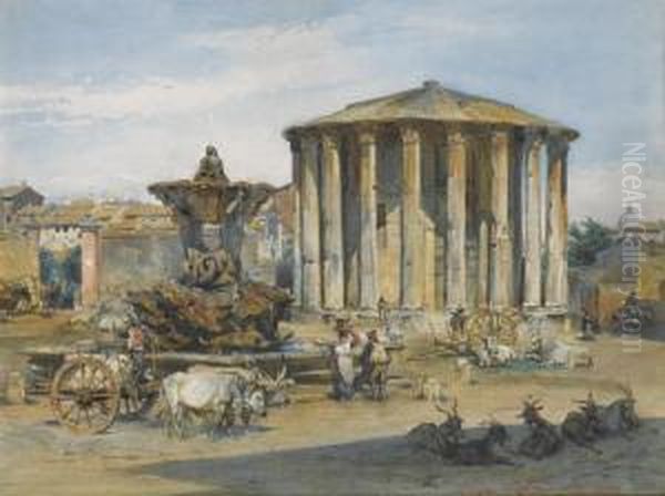 The Temple Of Vesta, Rome Oil Painting by Ludwig Passini