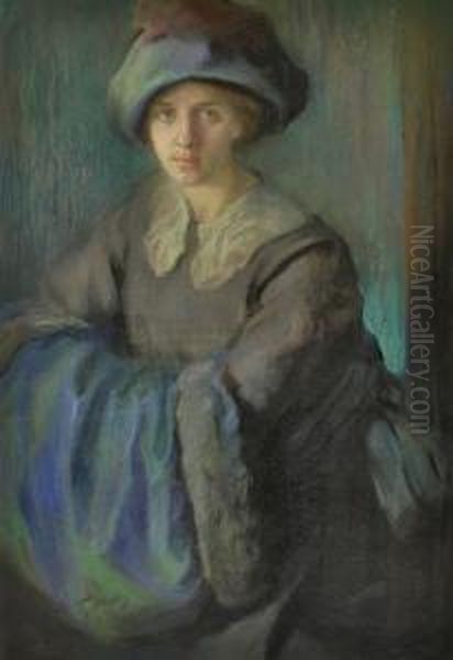 Bildnis Einer Jungen Dame Mit Muff Oil Painting by Leonid Ossipovich Pasternak