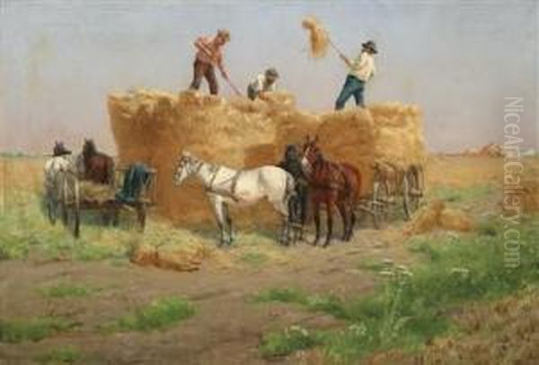 Harvesting Hay Oil Painting by Laszlo Pataky Von Sospatak