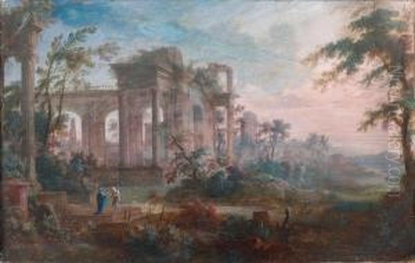 < Paysages De Ruines Romaines >. Oil Painting by Pierre-Antoine Patel