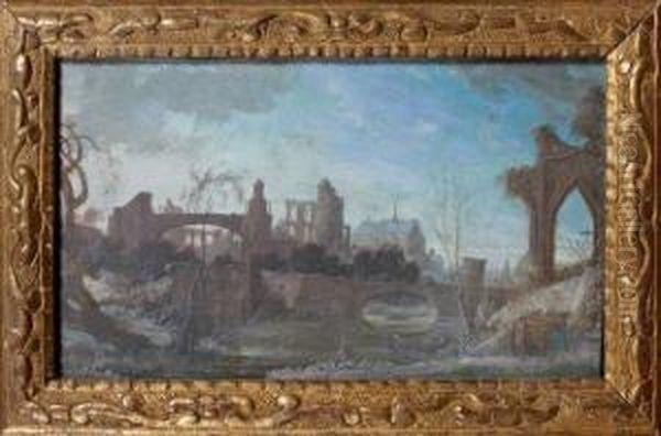 Bord De L'eau Avec Ruines D'eglises Oil Painting by Pierre-Antoine Patel