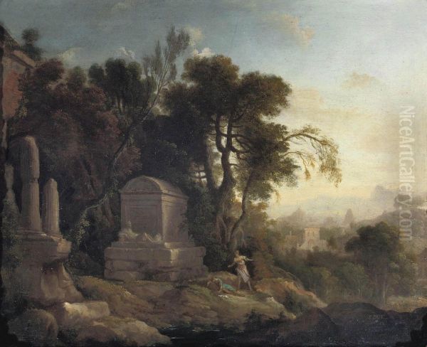 Pyrame And Thisbe In A Wooded Landscape With Classsical Ruins Oil Painting by Pierre-Antoine Patel