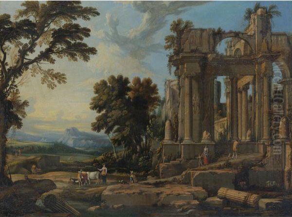 Landscape With Classical Ruins Oil Painting by Pierrele Bon I Patel