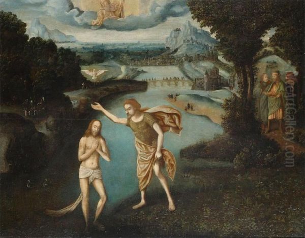 The Baptism Of Christ In The River Jordan Oil Painting by Joachim Patenir