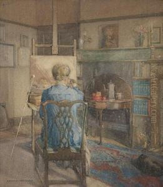 Maggie Hamilton Painting In Her Studio Oil Painting by Alexander Nesbitt Paterson