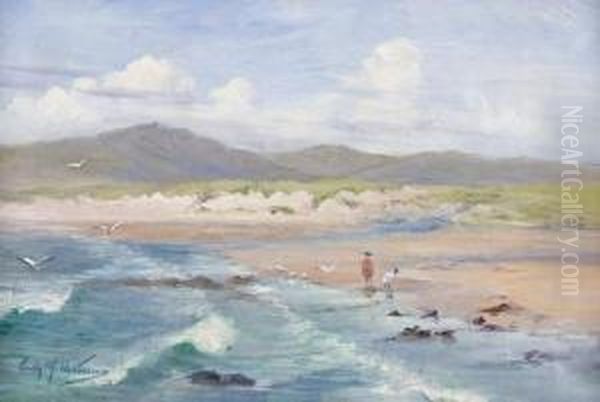 Children On The Shore Oil Painting by Emily Murray Paterson