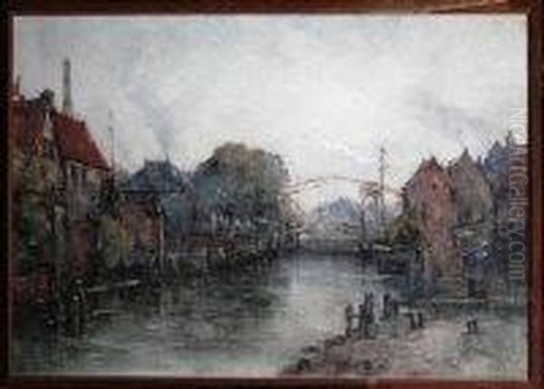 An Urban Dutch Canal With A Pont Levee Oil Painting by Emily Murray Paterson