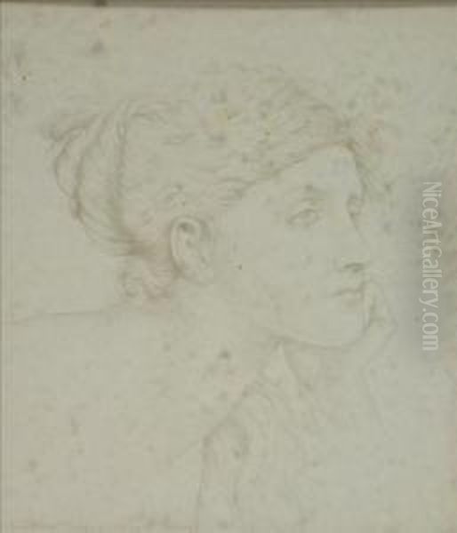 Pre-raphaelite Head Oil Painting by Smythe Paterson