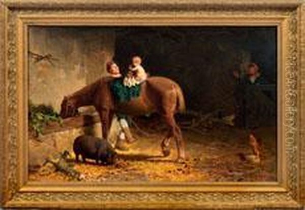 La Prima Lezione Di Equitazione Oil Painting by Teofilo Patini