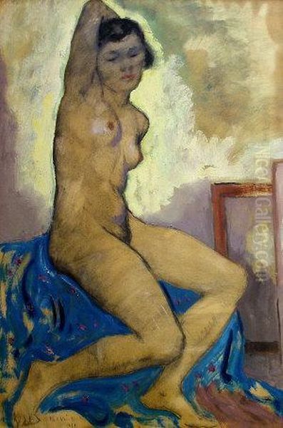 Seated Femalenude Oil Painting by Karoly Patko