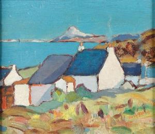 Cottages Overlooking A Bay Oil Painting by Hugh Paton